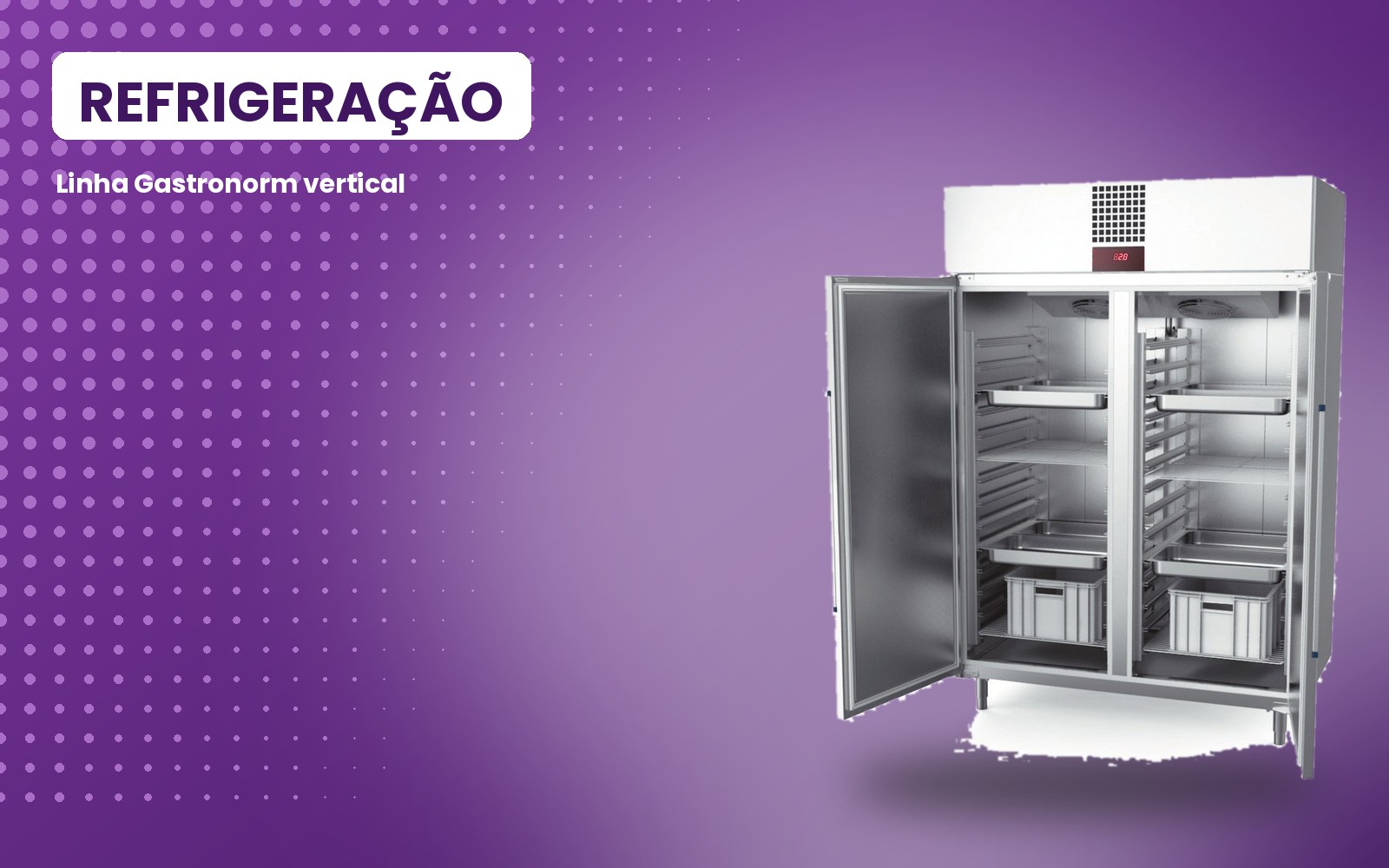 Refrigerador vertical Gastronorm Fastinox em aço inox com duas portas